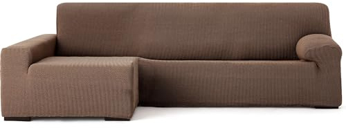 ECOMMERC3 | Copridivano Chaiselongue Braccio Lungo Sinistra Super Elastico Bielastico - Copridivano Chaiselong Colore Marrone con Schiume di Tenuta e Gomme di Valida Regolazione Destra o Sinistra