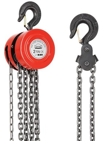 Handkettenzug mit Schwerlasthaken DEWINNER, robust, Seilwinde, 2 Tonnen, 6 m max. Hubkraft, Rot