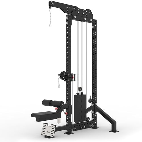 XMark LAT Pull Down and Low Row Cable Machine, Heavy Duty LAT Machine with High and Low Pulley Stations, Row Machine, Upper Body Machine (No Shroud)