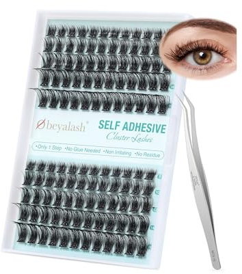 Obeyalash Ciglia autoadesive senza colla, 120 pezzi riutilizzabili da 8 a 16 mm, volume 3D, ciglia singole con pinzette per ciglia, facili da applicare a casa (Y24)