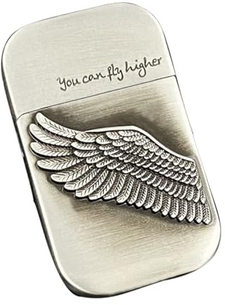(Without Kerosene) Vintage Brass Kerosene Lighter, Retro Wing Engraved petrol Lighter, Reusable Refillable Classic Lighter for Men, Collection, Gift for Father, Husband, Birthday (Angel's Wing)