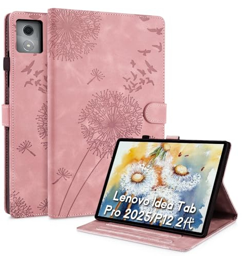 Rostant fodral för Lenovo Idea Tab Pro maskros PU-läder idé Tab Pro Flip Case plånbok fodral magnetiskt fodral för Lenovo Idea Tab Pro 2025 roséguld