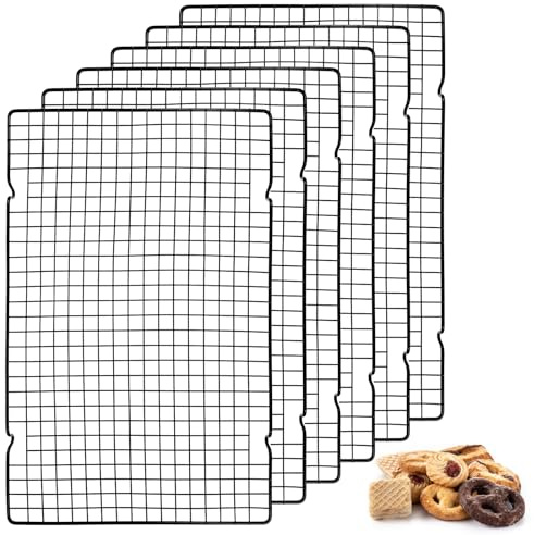 BOHUIZ 6Pcs 16x10 Inch Cooling Racks, Stainless Steel Baking Rack with Handle, Wire Rack & Cookie Cooling Rack for Roasting, Grilling, Drying Oven and Dishwasher Safe