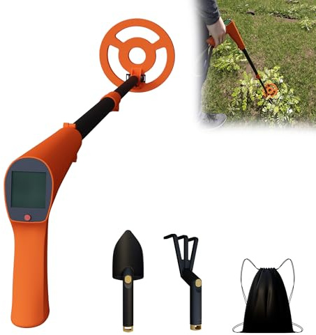 YRHome Metalldetektor för barn – med LCD-display och vattentät spole och långt handtag – inkl. komplett utgrävningsset (spade, klo + väska) metalldetektorer (typ C orange)