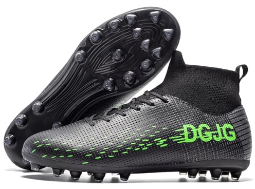 DGJG Mens Soccer Cleats Womens Training Football Cleats Lightweight Adult High-top Soccer Shoes AG, Tacos de Futbol para Hombre, Black, 8.5 Men