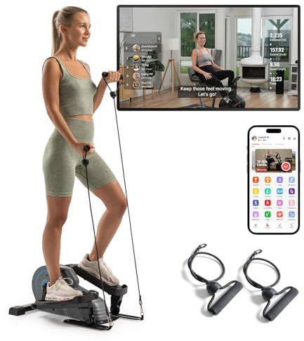 JLL Elliptical Exercise Machine, Compact Under Desk Pedal Exerciser & Trainer for Home Office, Magnetic 8-Level Resistance, Free Fitness App, with Resistance Bands