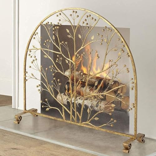 Paravento in ferro battuto massiccio con rete metallica, design piatto grande per protezione dalle scintille, protezione decorativa autoportante
