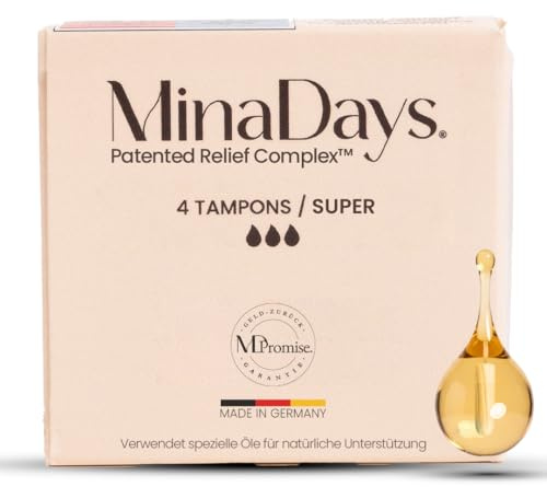 MinaDays® Tampons Hemp-Edition – Mit Hanfextrakt & Kamille – Natürlicher Komfort für deine Perioden-Routine – Made in Germany & zertifiziert (Super, 4 Stück)