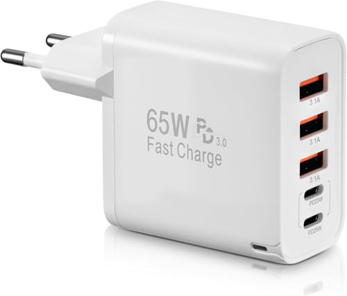 USB-C-laddare, 65 W, 5 portar, USB-C-laddare med smart snabbladdare QC 3.0, USB-strömadapter för i-Phone 15/14/13/12/11 Pro MAX SE 2020 XS XR 8 7, för S-amsung