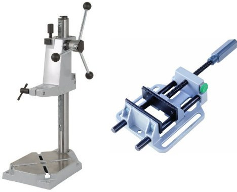 Wolfcraft - Soporte Taladro Profesional 5027000 + 3410000 - Torno instantáneo, ancho de boca 100 mm, ancho de sujeción hasta 100 mm