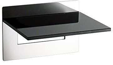 Schönbeck Design Badablage ohne Bohren – Badezimmer Regal mit Klebehaken – Edelstahl/Glas – Kleben statt Bohren – Made in Germany (schwarz/poliert, Ablage kurz)