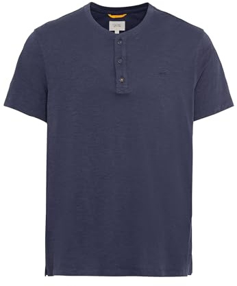 Camel Active Maglietta da Uomo Henley a Maniche Corte con Bottoni, Blu Scuro, L
