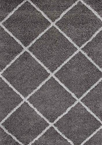 Teppich-Home Teppich Wohnzimmer Shaggy weich modern Rauten Muster Grau Anthrazit Creme Schwarz Rot Lila Beige, Farbe:Anthrazit/Grau, Maße:200x280 cm