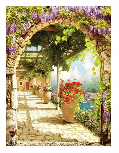 Fototapete Toskana 3D Effekt Italien Gasse 184x254 cm (BxH) - Inkl. Kleister - Küche Wohnzimmer Schlafzimmer Moderne Vertikal Motivtapeten Wandtapete Vlies Tapete UV-Beständig Montagefertig