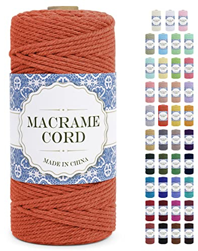 Uiopa Corde Macramé 3mm x 100m Ficelle Macramé Naturel Cordon Coton Fil Macramé 3mm Cordelette pour Suspension Murale Tressée de Plante Rideau Bricolage Décoration Intérieure Boho (Orange)