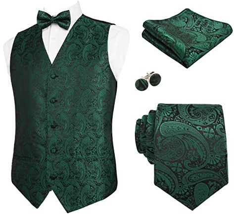 Alizeal Ensemble classique 5 pièces pour homme Motif cachemire Jacquard | cravate, mouchoir, nœud papillon, boutons de manchette et gilet, décontracté, fête, mariage