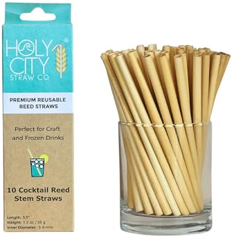 Reed Stem Straws | Cocktail | 10ct. | 7-9mm diameter | Similar to Bamboo |100% Plant-based, Certified Compostable | Great for Smoothies, Milkshakes, Frozen & Signature Cocktails