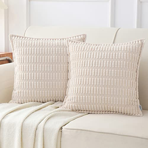 NordECO HOME Kordsamt Kissenbezug 40x40 cm Beige Kissenbezüge Boho Dekorative Deko Kissen Kissenhülle Sofakissen Weich für Sofa 2er Set