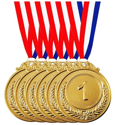 Jauisus 6 Pcs Gold Medals for Awards, 1st Place Metal Award Medals Olympic Style Winner Awards for Sports, Party, Tournaments, Prizes, Competitions, 2 Inches