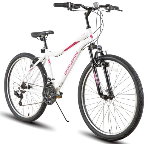 HH HILAND BAMCBASE 26 Zoll Damen Mountainbike, 21 Gang Stahlrahmen Fahrrad für Erwachsene, Herren MTB Fahrrad mit Federgabel, weiß