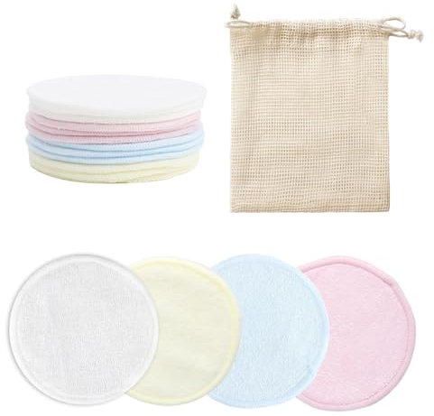 Abschminkpads Waschbar, 12 Stück Wattepads Wiederverwendbar aus Bambusfaser, Make Up Entferner Pads Mikrofaser, Nachhaltige und Hautfreundliche Abschminktücher für Alle Hauttypen