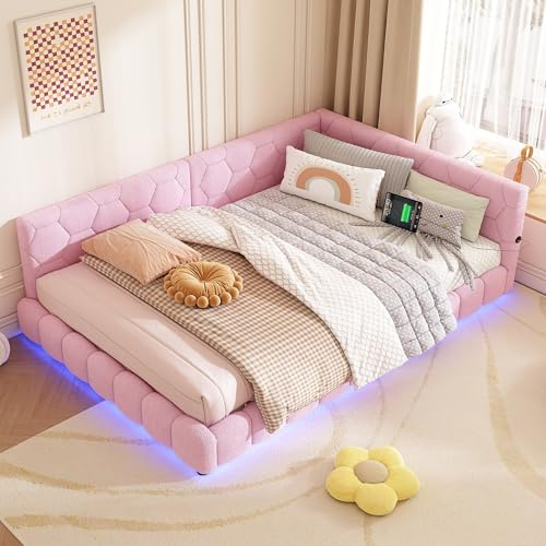 Zravenna Lit de Jour, 140 x 200 cm, sans Matelas, capacité de Charge 220 kg, lit avec sommier à Lattes, pour Enfants, Adultes, invités, Adolescentes, Filles, Rose