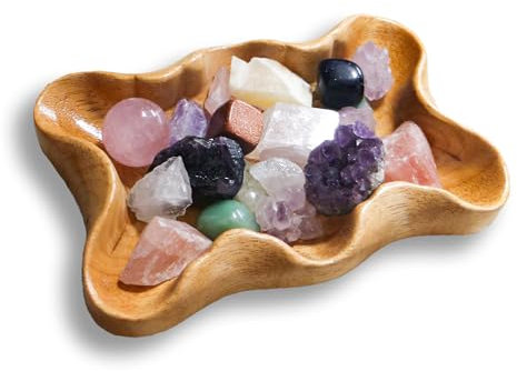 Crystal Tray for Rocks, Gems, and Healing Stones, Wooden Decorative Display Holder, Altar Offering Plate, Zen Decor Tray for Essential Oils