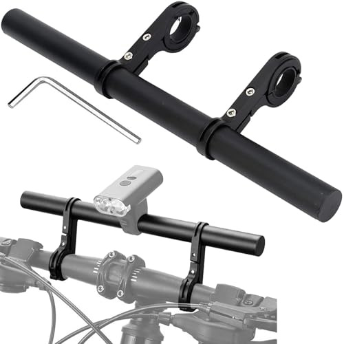 Extensor Manillar Bicicleta 30cm con 2 Soportes Abrazadera y 1 llave Hexagonal, Extensión Manillar Universal Aluminio de 1-1,25 para Luz Lámpara, Velocímetro, GPS, Soporte Teléfono, Cámara Acción