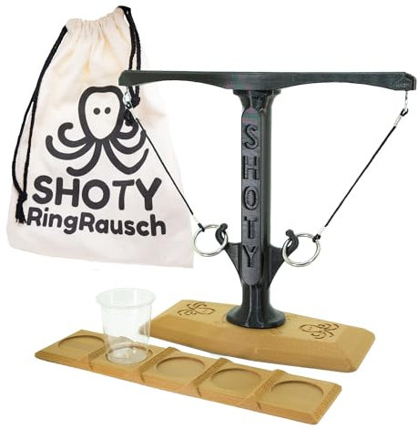 SHOTY® RingRausch – Made in Germany inkl. Stoffbeutel | Premium Ringwurfspiel | Lustiges Ring Toss Game für Party & Garten (Schwarz/Braun, Klassisch)