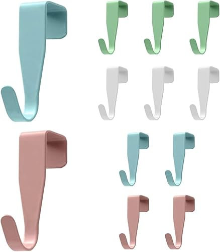 HingtTraum 12 StückTürhaken ，Türhaken zum Einhängen, Edelstahl Türhaken, Haken zum Einhängen, stabile Aufhängung, kein Bohren, geeignet für Standardtüren, in Weiß, Rot, Blau und Grün，Garderobenhaken