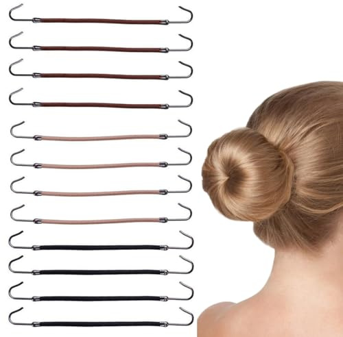 KEQAR 12 piezas Gomas Pelo Gancho, Gomillas Mujer, Pequeñas, Gomas de Pelo Ajustables, Elástico Cola de Caballo Gancho, elásticos para el cabello, ganchos de metal para el cabello (Tres colores)