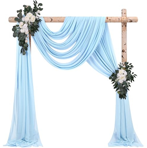 4 Panels Draping Fabric, 28 x 20 Ft Light Blue Sheer Wedding Arch Drapery for Ceremony Arch Stage Party Backdrop Ceiling Decor
