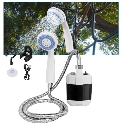 Ducha portátil de camping, bomba de ducha eléctrica recargable con cabezal de ducha, rociador de cabezal de ducha al aire libre con gancho, ducha de campamento para camping, viajes, lavado de coche y