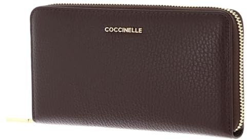 Coccinelle Cuir Porte-Monnaie Metallic Soft Wallet Grained Leather Brunette Marron foncé