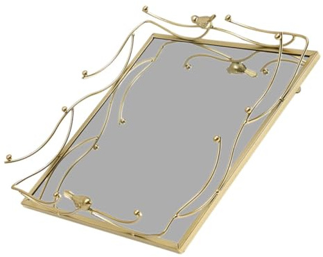 STOBAZA Vintage Bandeja Espejo con Adorno Organizador para Perfumes y Joyería Resistente y Fácil de Limpiar para Tocador y Decoración de Dormitorio