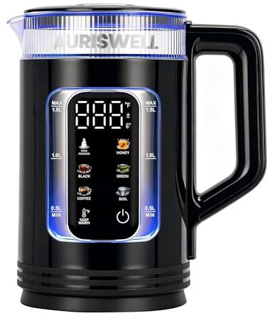 Auriswell Electric Tea Kettle with Temperature Control, Glass smart Water Boiler for Tea, Coffee & Boil, Automatic Shut Off, 12h Keep Warm & One-Touch 6 Presets