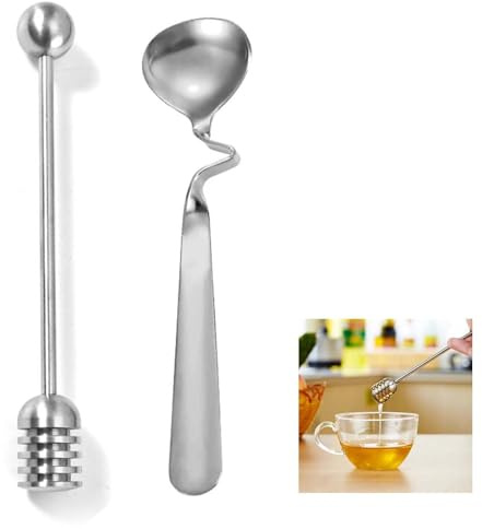 Xiciki 2 stycken honungsskedar rostfritt stål, hängande sylt sked, honungsdispenser, honungssked med pärlände, för honung, sirap och yoghurt