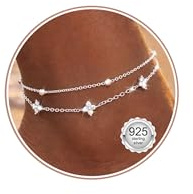 Chriscoco Vristkedja dam 925 silver justerbar vristlänk 925 vrister fjäril hjärta CZ dubbel vattentät ankel strand smycken för kvinnor flickor