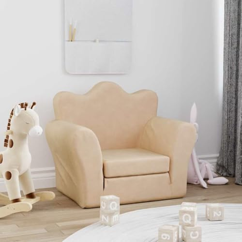 Runheo Sofá cama para niños, color crema, suave felpa, 54 x 90 x 45 cm, sofá infantil 2 en 1 con funda extraíble, cómodo para jugar, leer y dormir, seguro, fácil de limpiar