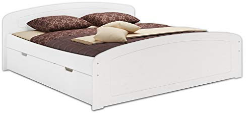 Erst-Holz® Doppelbett 200x200 Bettkasten Rollrost Matratze Seniorenbett Massivholz Kiefer Weiß 60.50-20 W M