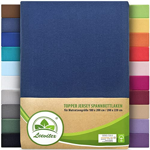 leevitex® Premium Topper Spannbettlaken 180x200–200x220 cm | 18 cm Steghöhe – für Topper & Boxspringbett | 100% Mako-Jersey-Baumwolle | ÖKO-TEX Zertifiziert | 170 g/m² | Navyblau/Marine