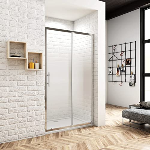 Porta Scorrevole Per Nicchia Box Doccia entrata Laterale Vetro Temperato Serigrafato Bianco Opaco Graduale 6 mm Profilo Cromato Lucido 110x190 cm (Larghezza x Altezza)