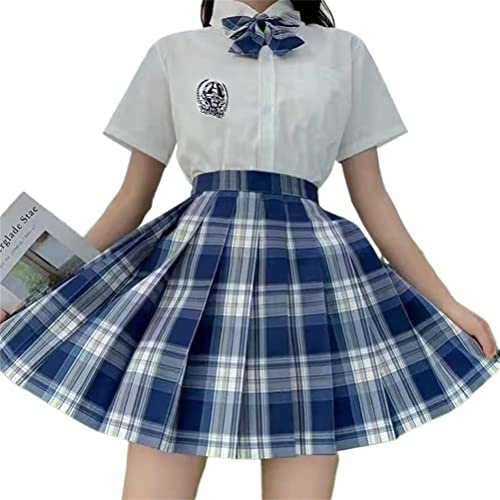 ORANDESIGNE Gonna Corta a Pieghe da Donna Gonna Scozzese Plissettata Gonna Svasata Tennis a Vita Alta Sottile Uniforme Scolastiche Minigonne T Blu Scuro XXL