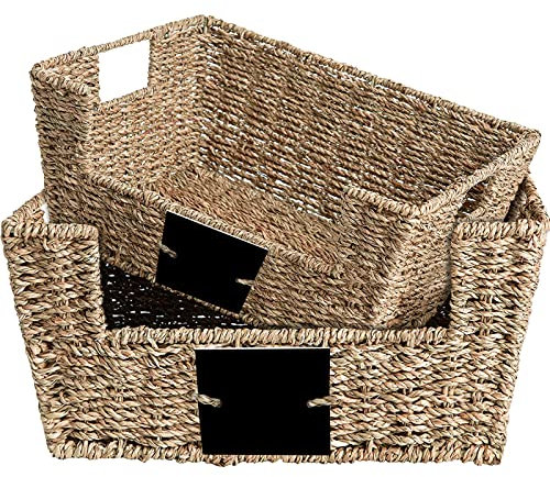 OUTBROS Aufbewahrungskorb geflochten, 2er Set Rattankorb aus gewebtem, Deko Aufbewahrungsbox, Organizer Körbchen in Shelf, Arbeitsplatte Regal Schrank Organizer, Seegras