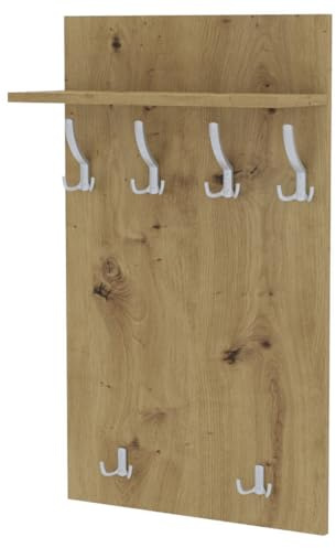 AKKE Garderobenpaneel Wandgarderobe Mit Ablage Wandpaneel Garderobe PVC Maxi Artisan-eiche 90cm x 60 cm