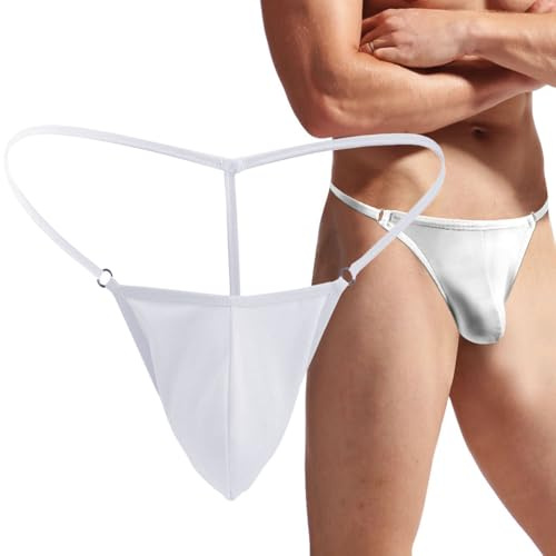 VemeFufu Tanga para Hombre Ropa Interior - Tanga Hilo Sexy Calzoncillos Slips Caballero Masculino - Tanga Slips String Hombre 1 Pack C. Blanco