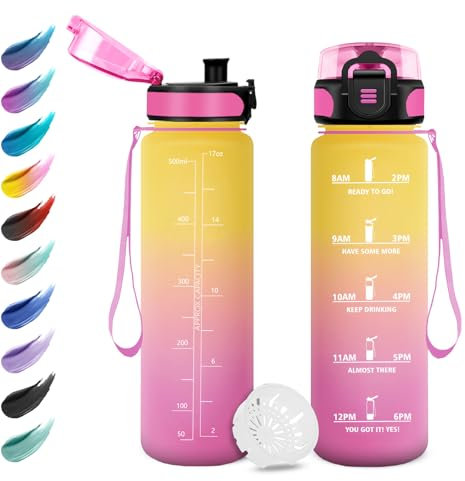 KollyKolla Borraccia 500ml, Borraccia Bambina a Prova di Perdite, Motivazionale con Filtro, Bottiglia Acqua Sportiva con Indicatore del Tempo,per Bambini, Campeggio, Scuola, Ufficio