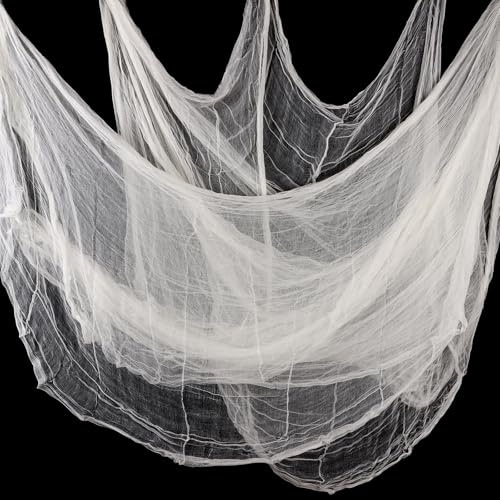 LOMIMOS Paño espeluznante para Halloween, blanco, 508 x 215 cm, muselina blanca, para Halloween, fiestas, interiores y exteriores, puertas de casa de miedo