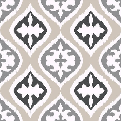 VaryFloral Carta da Parati Adesiva Muro Damasco Pellicola Adesiva per Mobili 30.5cmx300cm Decorazioni Parete Motivi Geometrici Carta da Parati Beige Grigio Rivestimento Parete Moderna Cucina Armadi