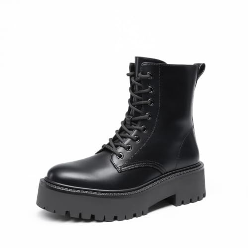DREAM PAIRS Women's Platform Combat Ankle Boots,Black,7
